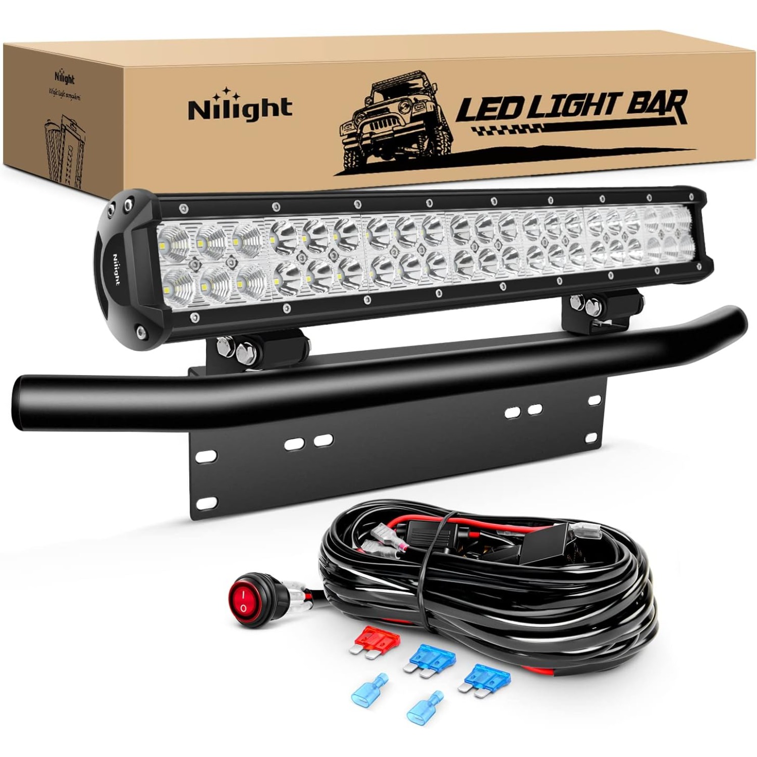 Flood Tray Table - Nilight 20インチ 126W LEDライトバー スポットフラッドコンボ ドライビングオフロード用